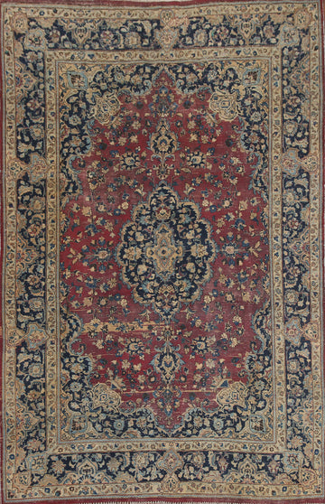 Distressed Wool Mashad Persian Area Rug 7x10