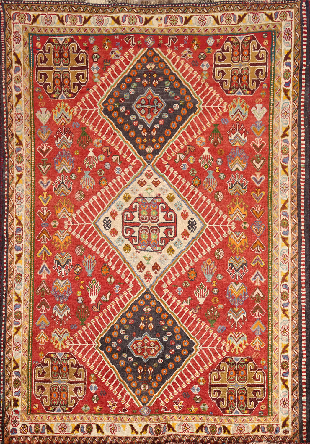 Red Geometric Shiraz Kashkoli Persian Area Rug 4x5