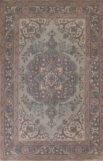 Distressed Green Tabriz Persian Area Rug 6x9