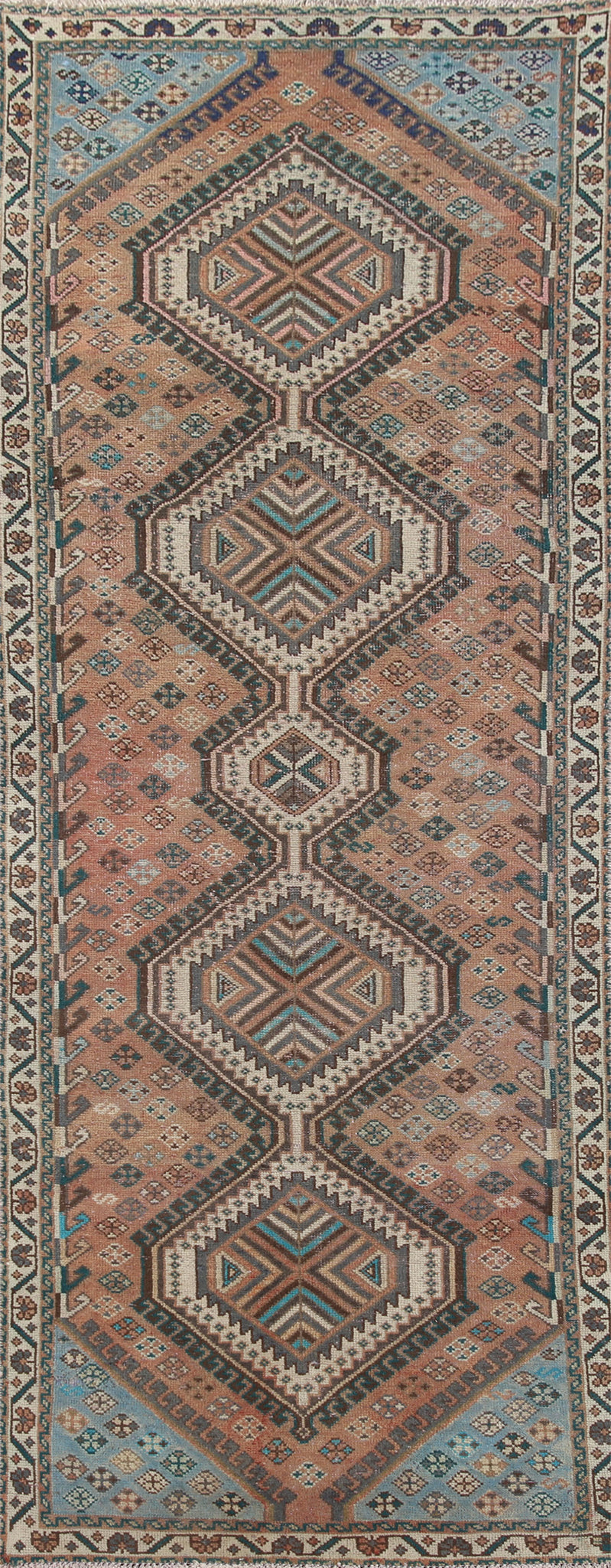 Geometric Bakhtiari Persian Runner Rug 4x10