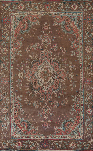 Brown Wool Tabriz Persian Area Rug 6x9