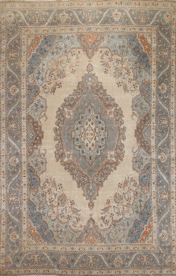 Distressed Wool Tabriz Persian Area Rug 9x13