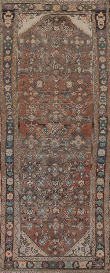 Geometric Wool Hamedan Persian Runner Rug 3x9