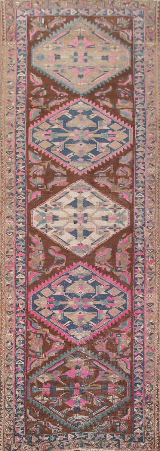 Brown Heriz Persian Runner Rug 4x11