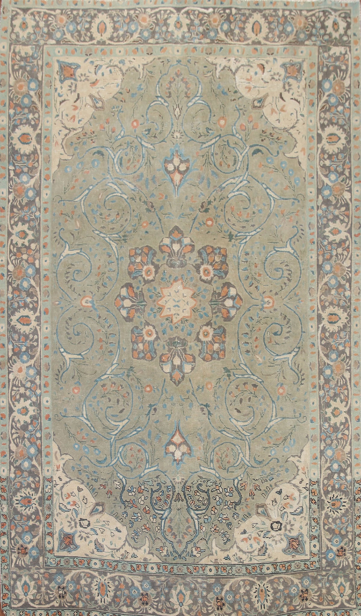 Green Floral Tabriz Persian Area Rug 6x9