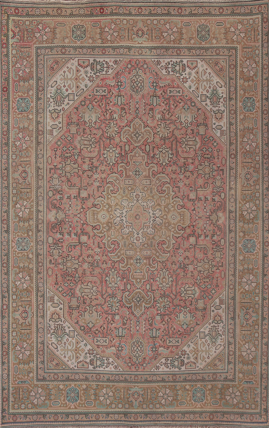 Pink Geometric Tabriz Persian Area Rug 6x9