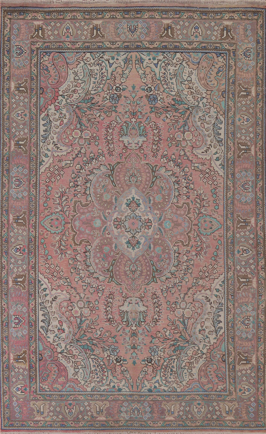 Pink Floral Tabriz Persian Area Rug 7x10