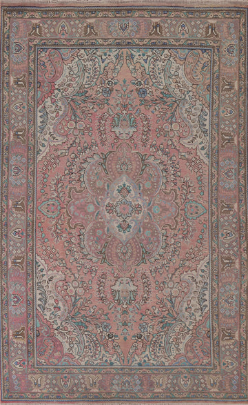 Pink Floral Tabriz Persian Area Rug 7x10