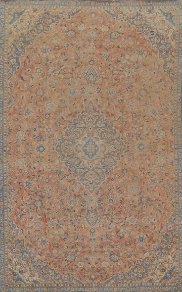 Orange Wool Mashad Persian Area Rug 7x10