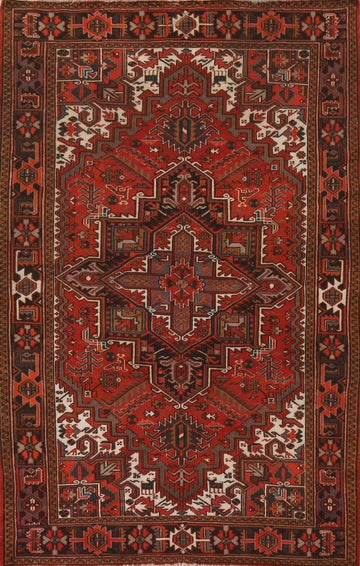 Geometric Red Heriz Persian Area Rug 7x10