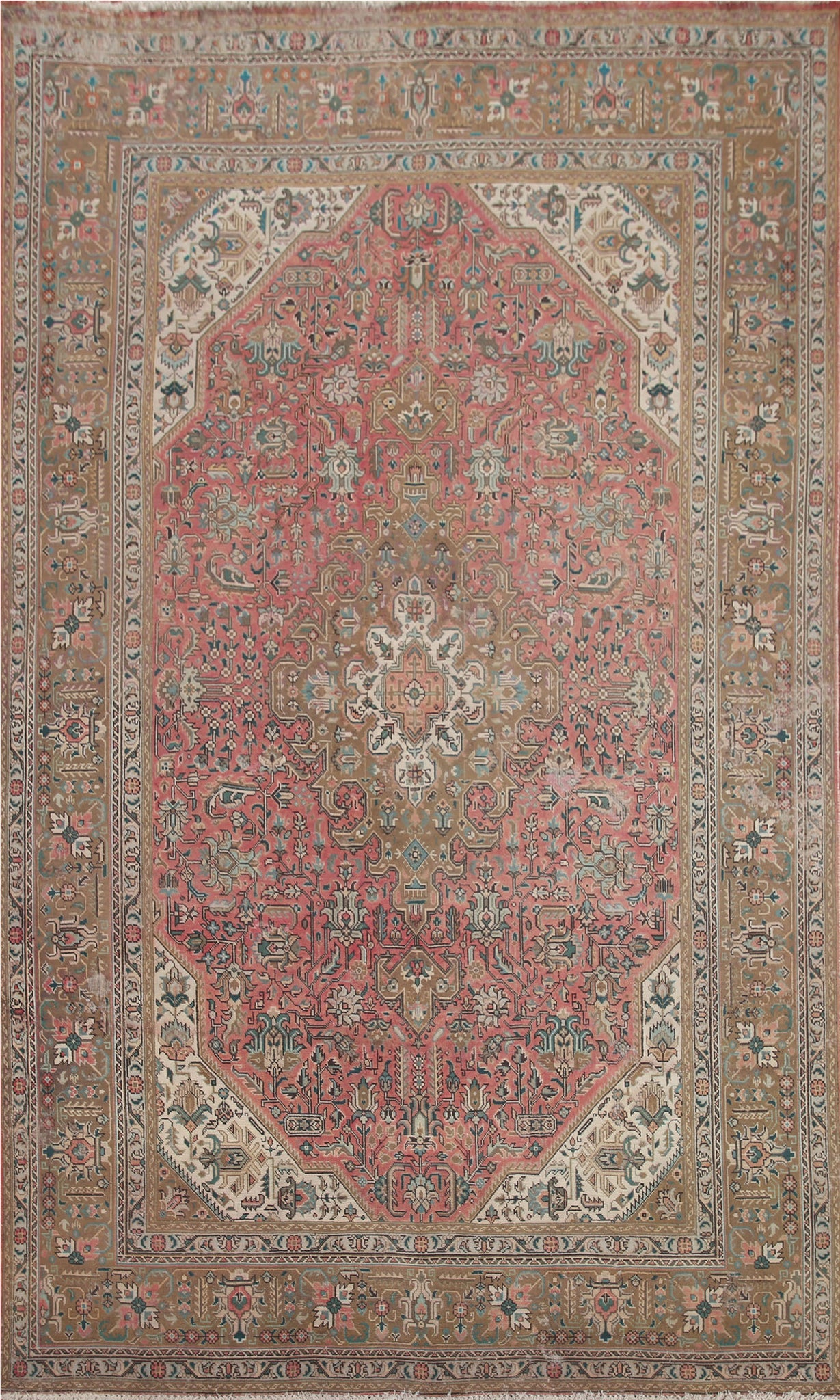 Pink Geometric Tabriz Persian Area Rug 7x10
