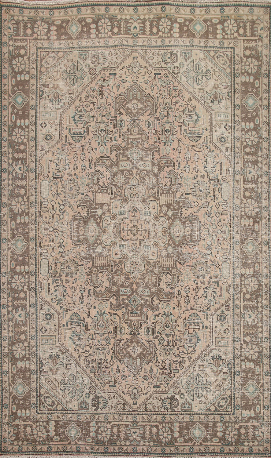 Distressed Geometric Tabriz Persian Area Rug 6x10