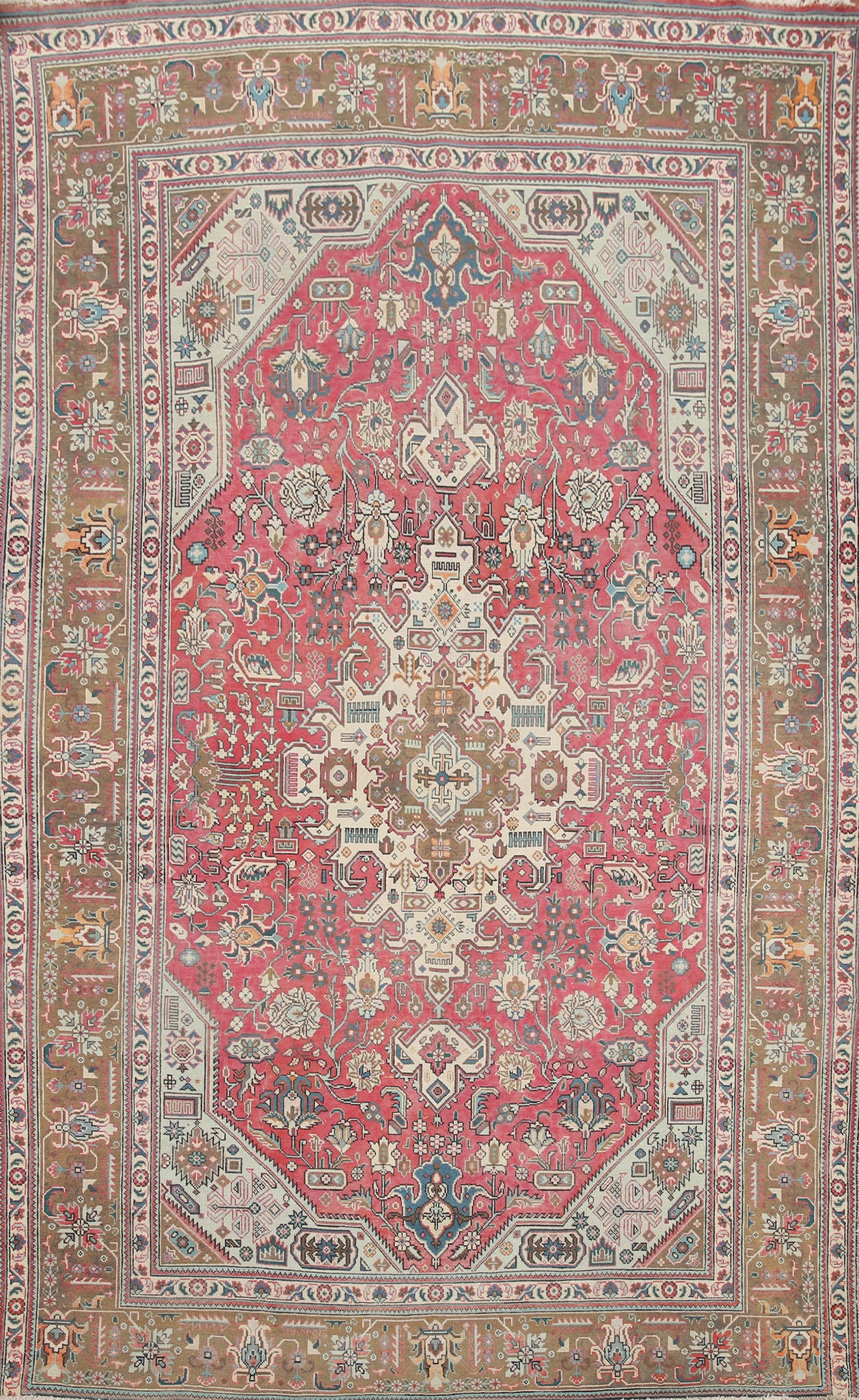 Pink Geometric Tabriz Persian Area Rug 7x10