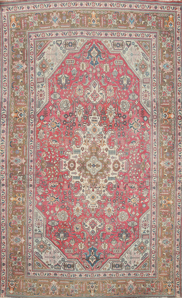 Pink Geometric Tabriz Persian Area Rug 7x10