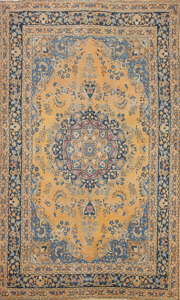 Yellow Floral Mashad Persian Area Rug 6x9