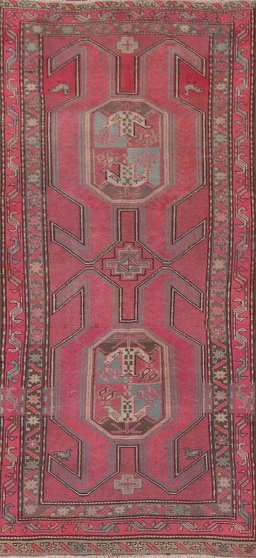 Tribal Fuchsia Meshkin Persian Runner Rug 4x9