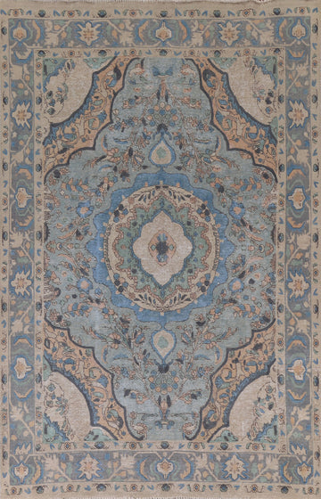 Distressed Blue Tabriz Persian Area Rug 6x9