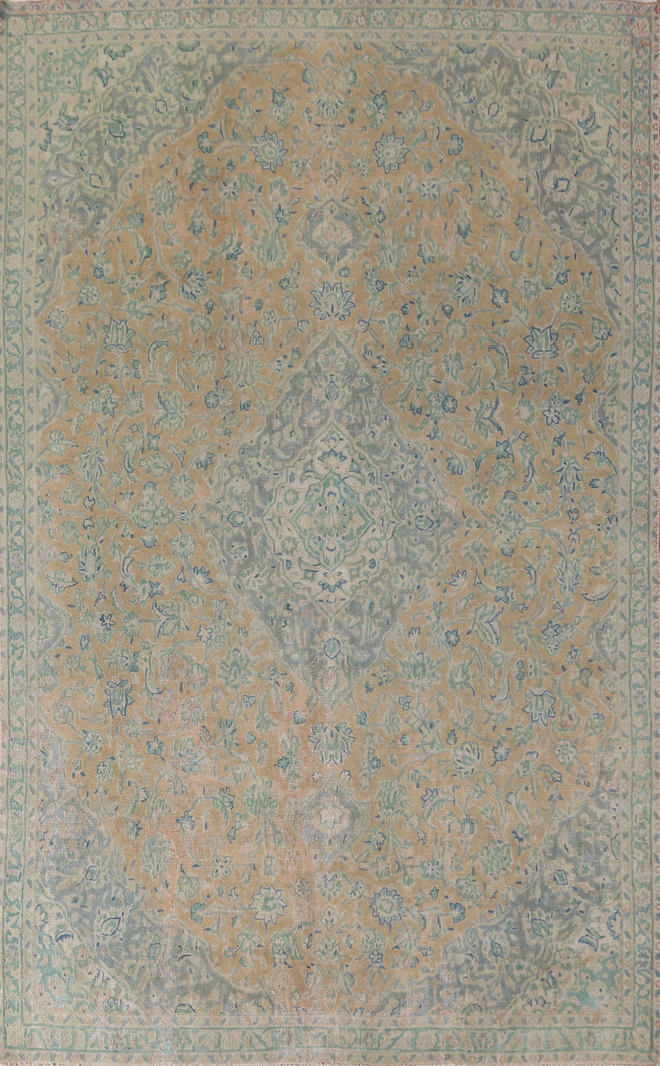 Distressed Floral Kashan Persian Area Rug 7x10