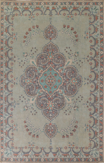 Vintage Green Tabriz Persian Area Rug 8x11