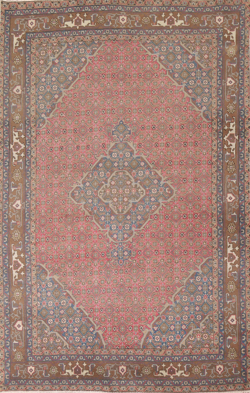 Pink Geometric Ardebil Persian Area Rug 7x10