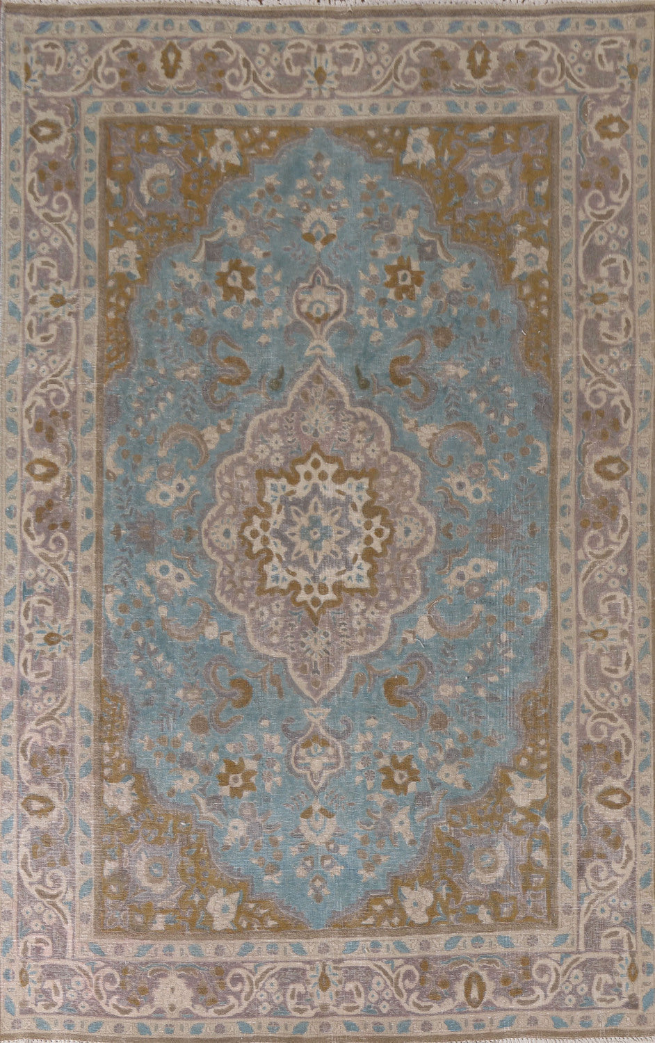 Over-Dyed Blue Tabriz Persian Area Rug 6x9