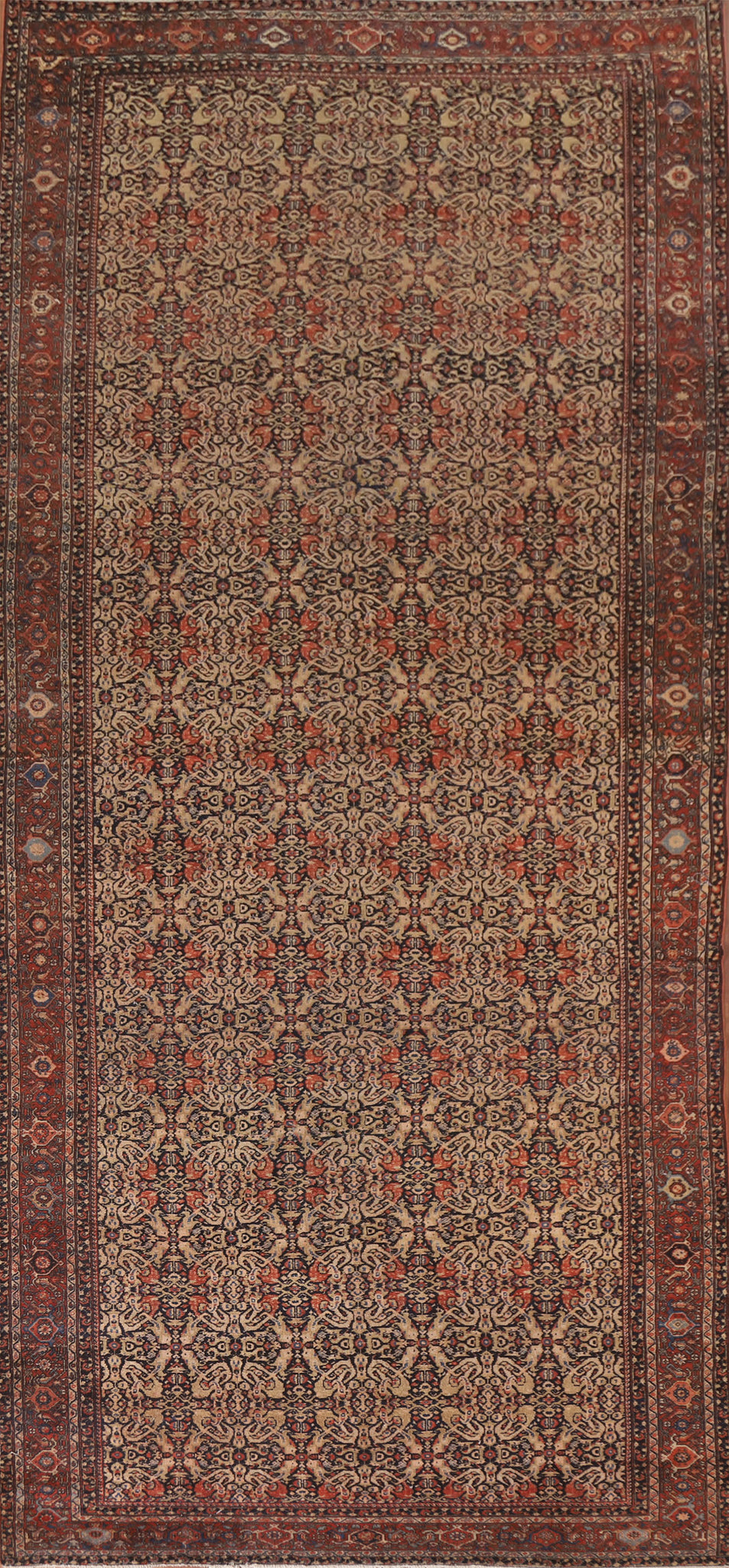 Pre-1900 Antique Vegetable Dye Sarouk Farhan Persian Rug 7x16