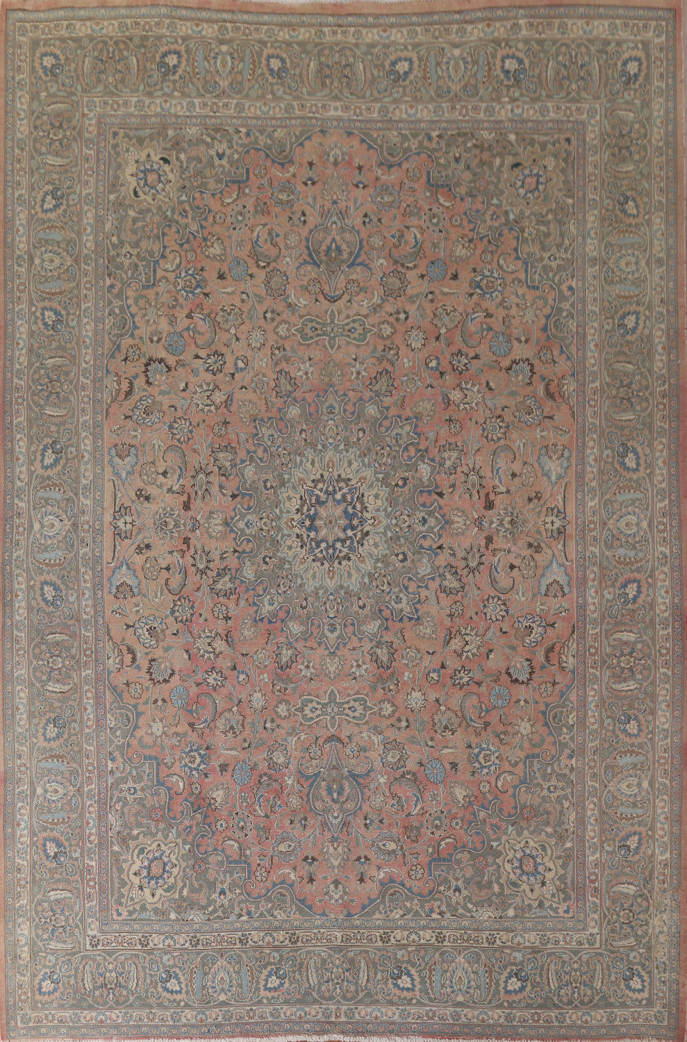 Distressed Floral Mashad Persian Area Rug 10x13