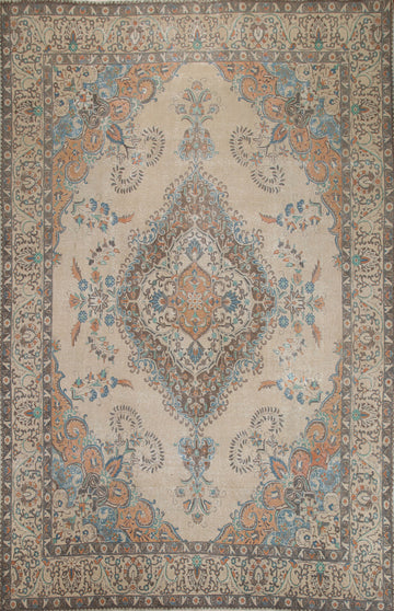 Distressed Over-Dyed Tabriz Persian Area Rug 10x13