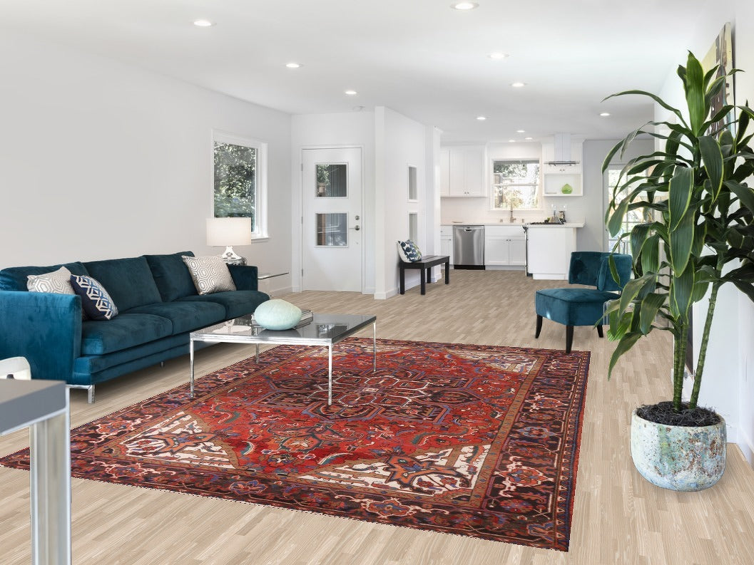 Handmade Red Heriz Persian Area Rug 7x10