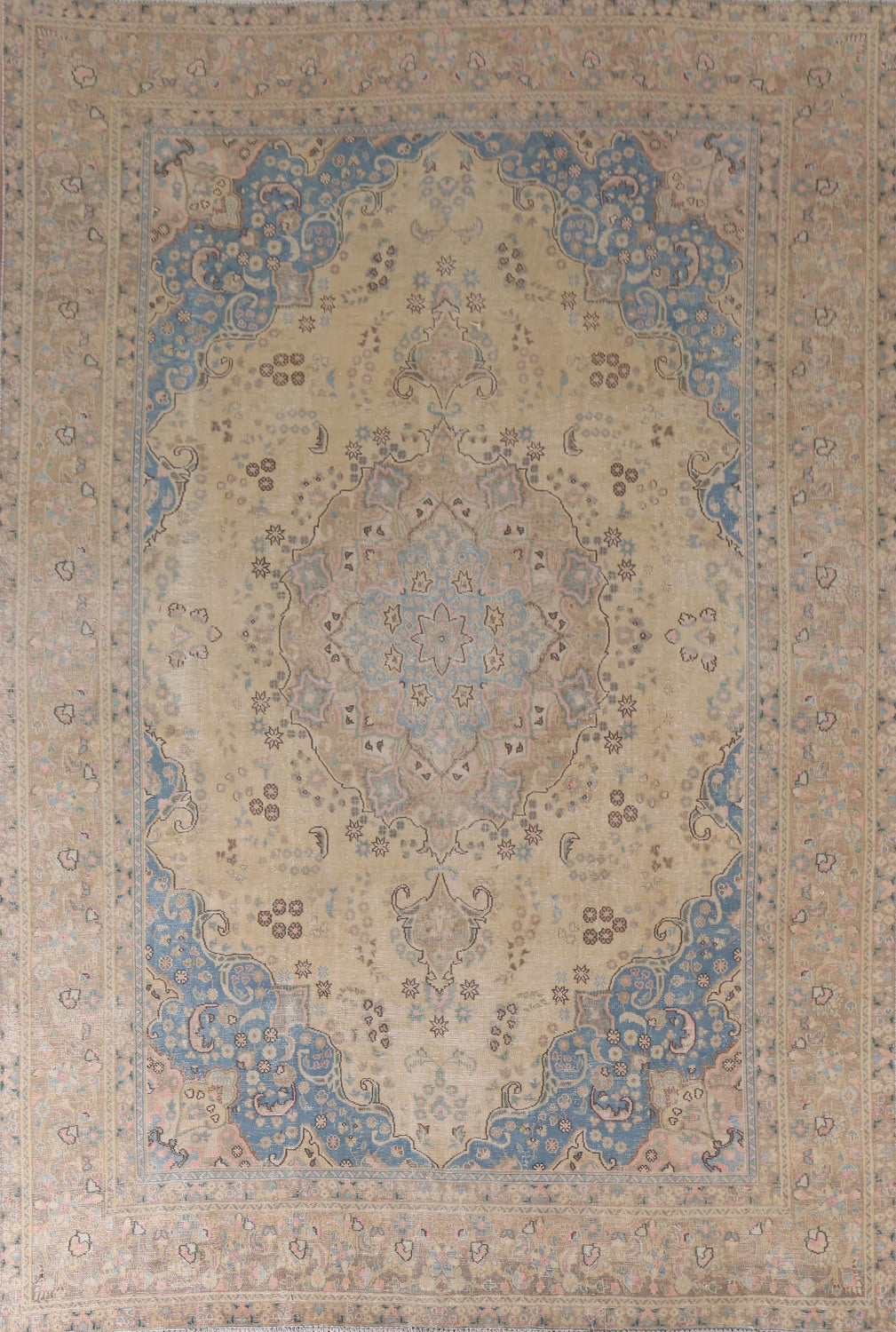 Distressed Wool Mashad Persian Area Rug 9x12
