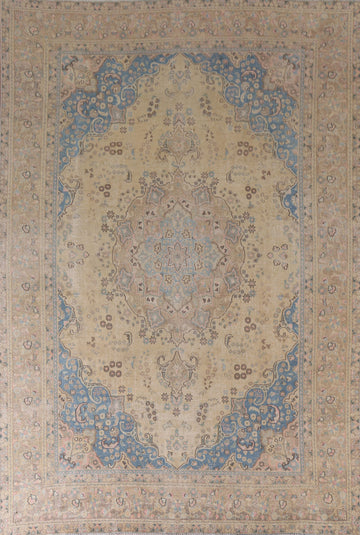 Distressed Wool Mashad Persian Area Rug 9x12