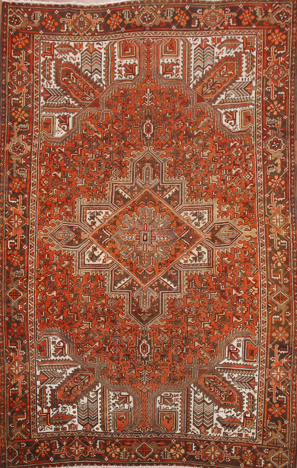 Orange Wool Heriz Persian Area Rug 7x10