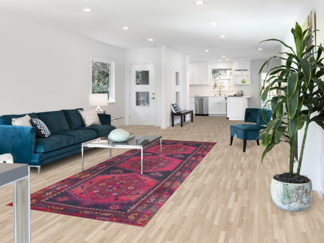 Navy Blue & Fuchsia Ardebil Persian Runner Rug 4x12