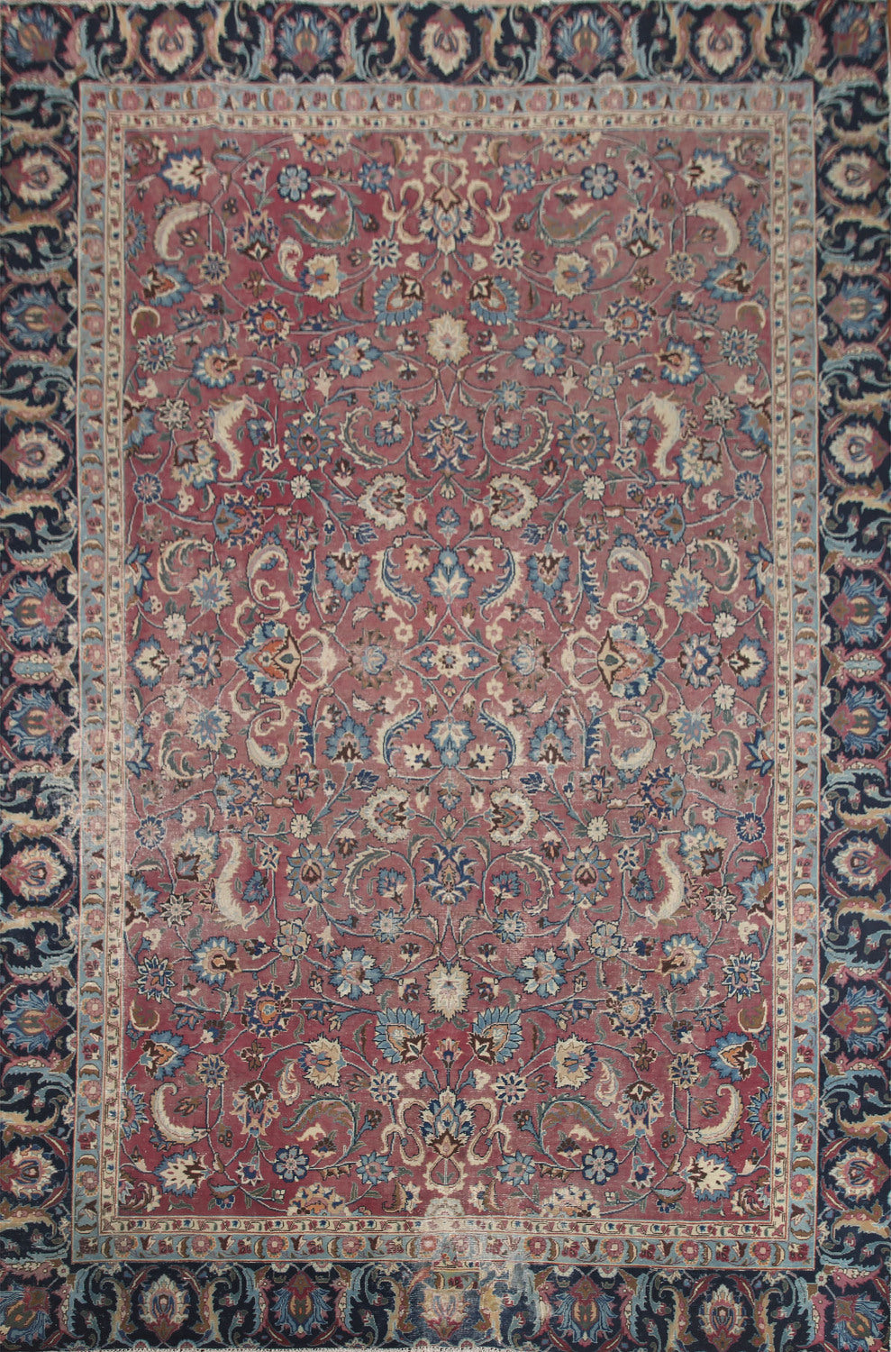 Vintage Floral Mashad Persian Area Rug 9x11
