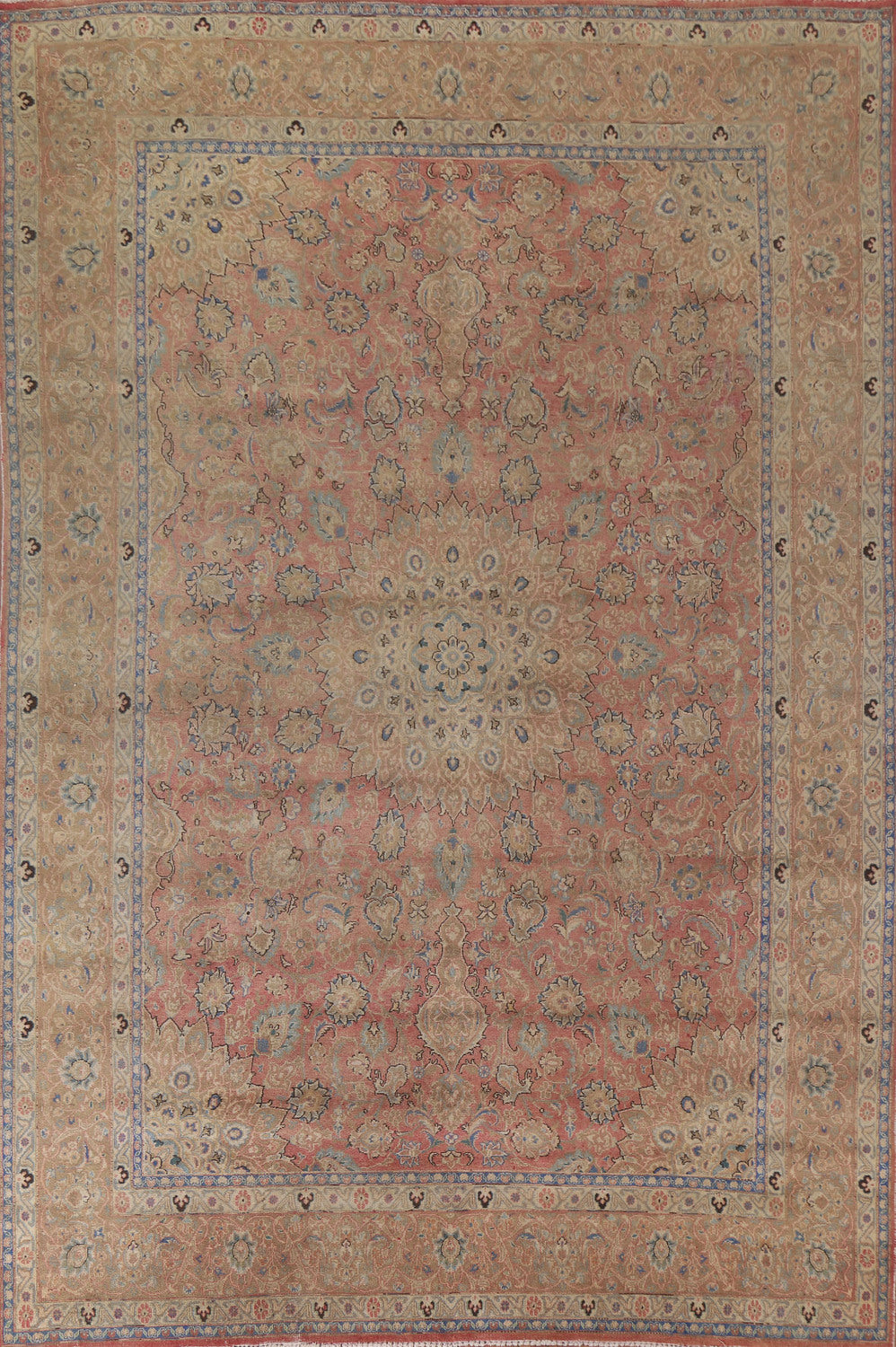 Distressed Floral Mashad Persian Area Rug 10x13