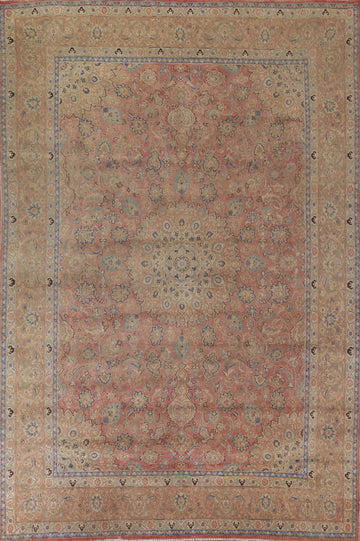 Distressed Floral Mashad Persian Area Rug 10x13