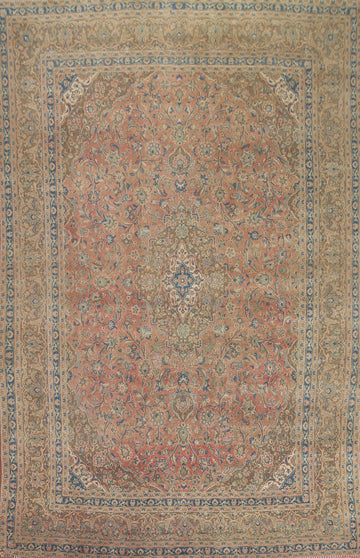 Distressed Floral Mashad Persian Area Rug 9x12