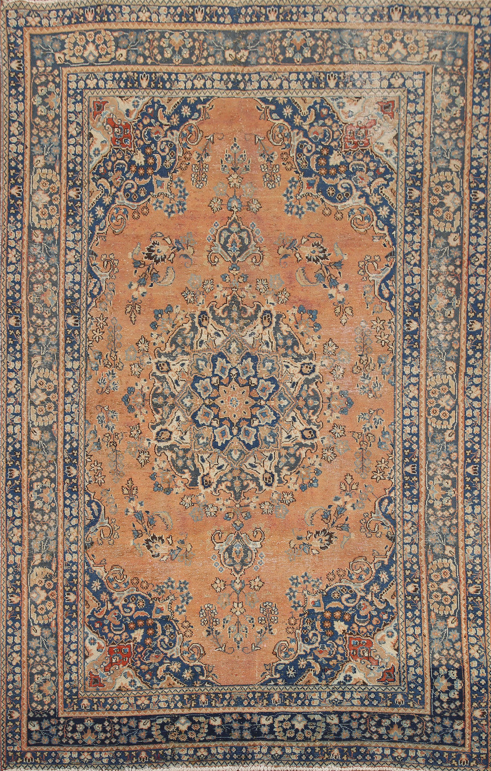 Distressed Wool Mashad Persian Area Rug 6x9