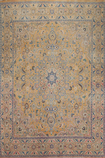 Distressed Floral Mashad Persian Area Rug 10x12