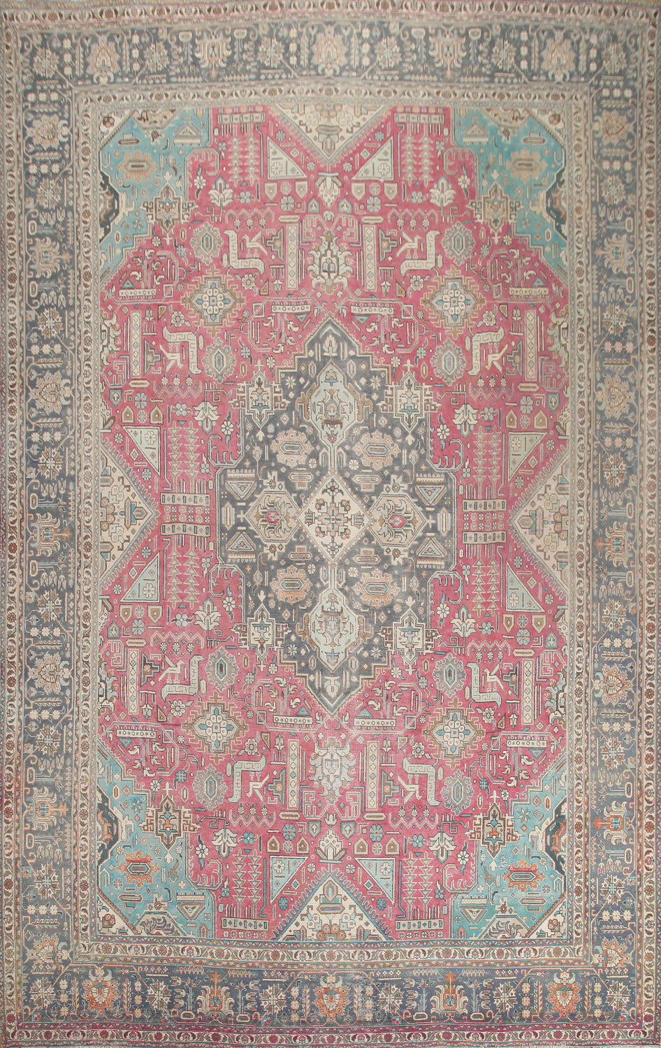 Geometric Wool Tabriz Persian Area Rug 10x13