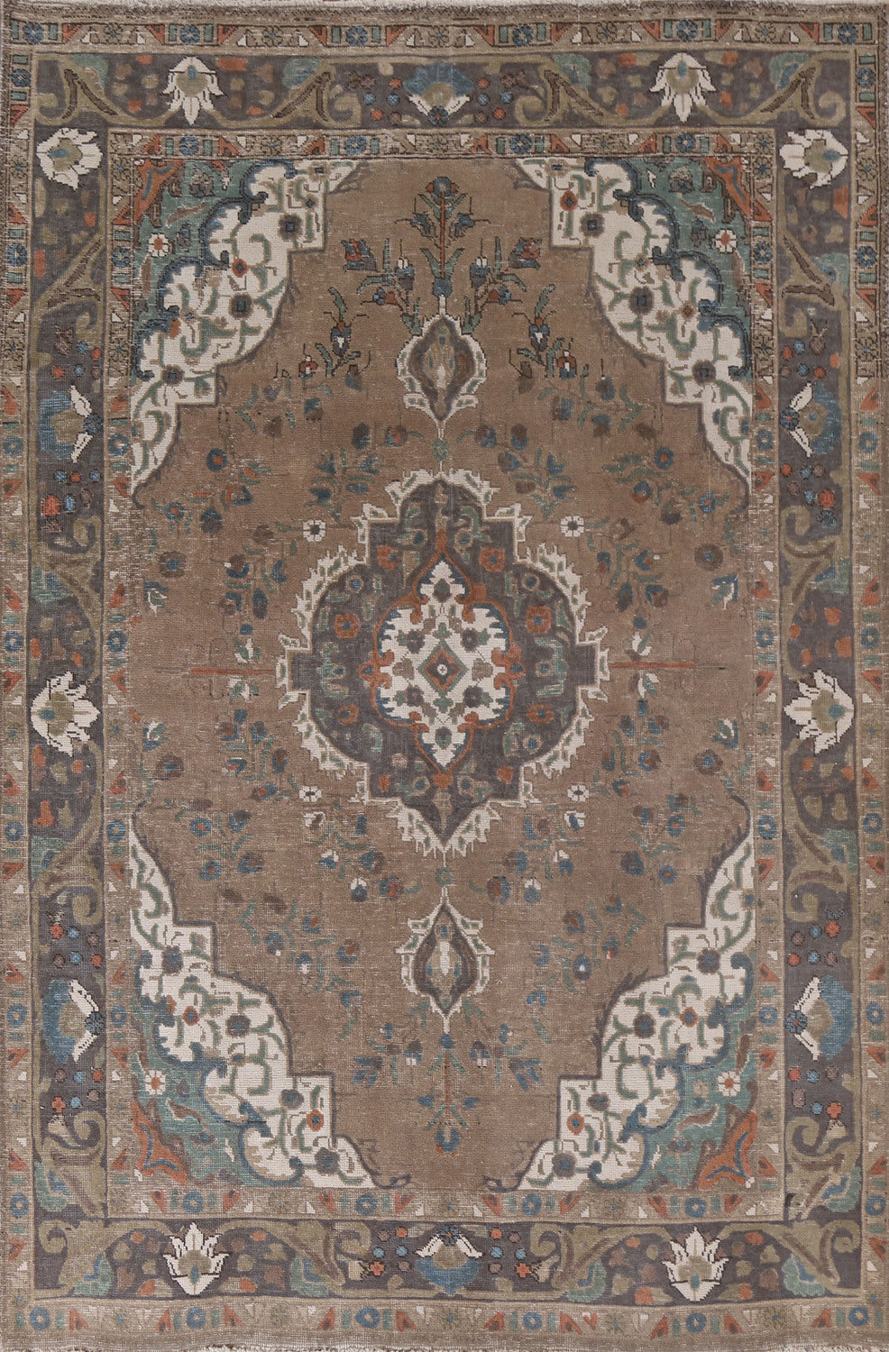 Brown Distressed Tabriz Persian Area Rug 7x10
