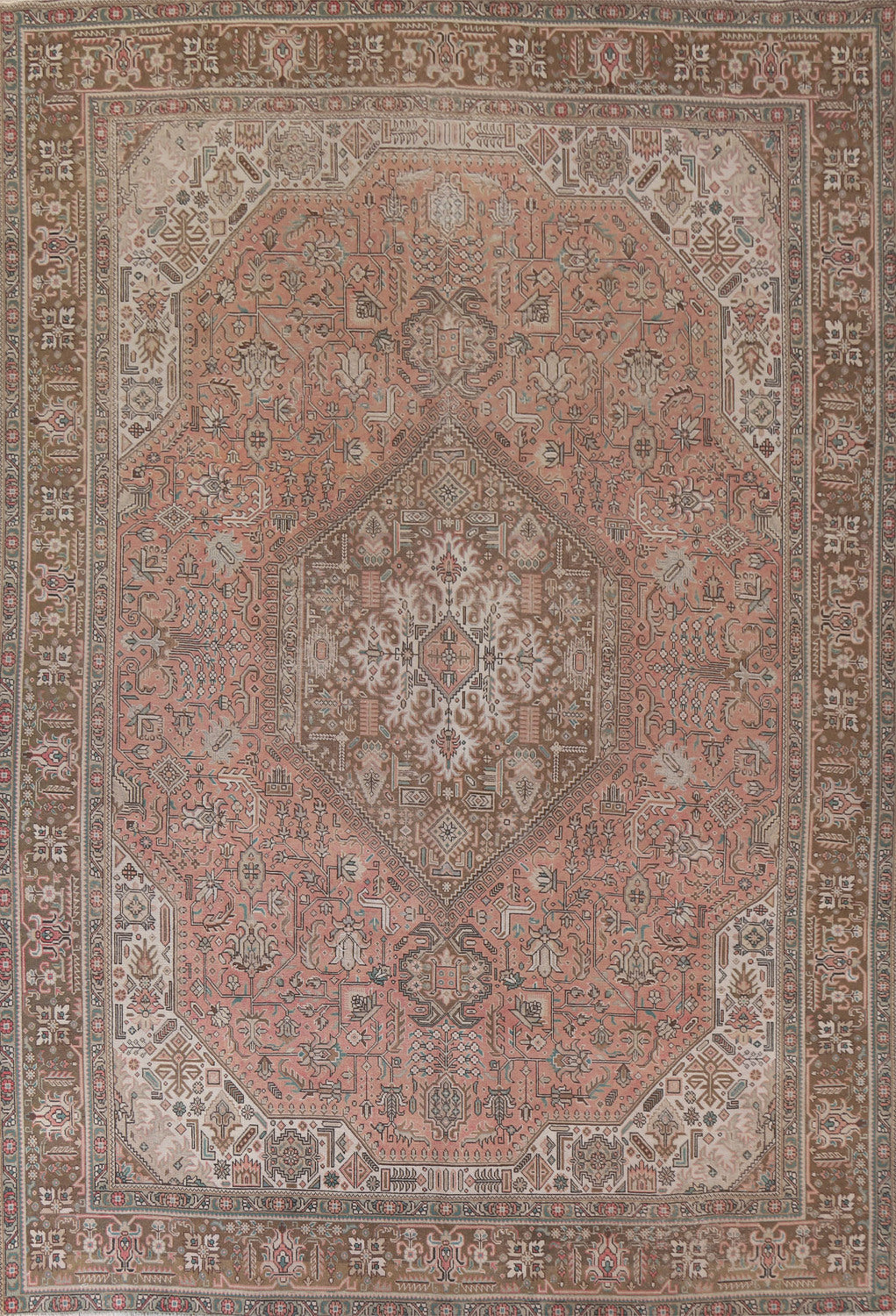 Pink Geometric Tabriz Persian Area Rug 10x12