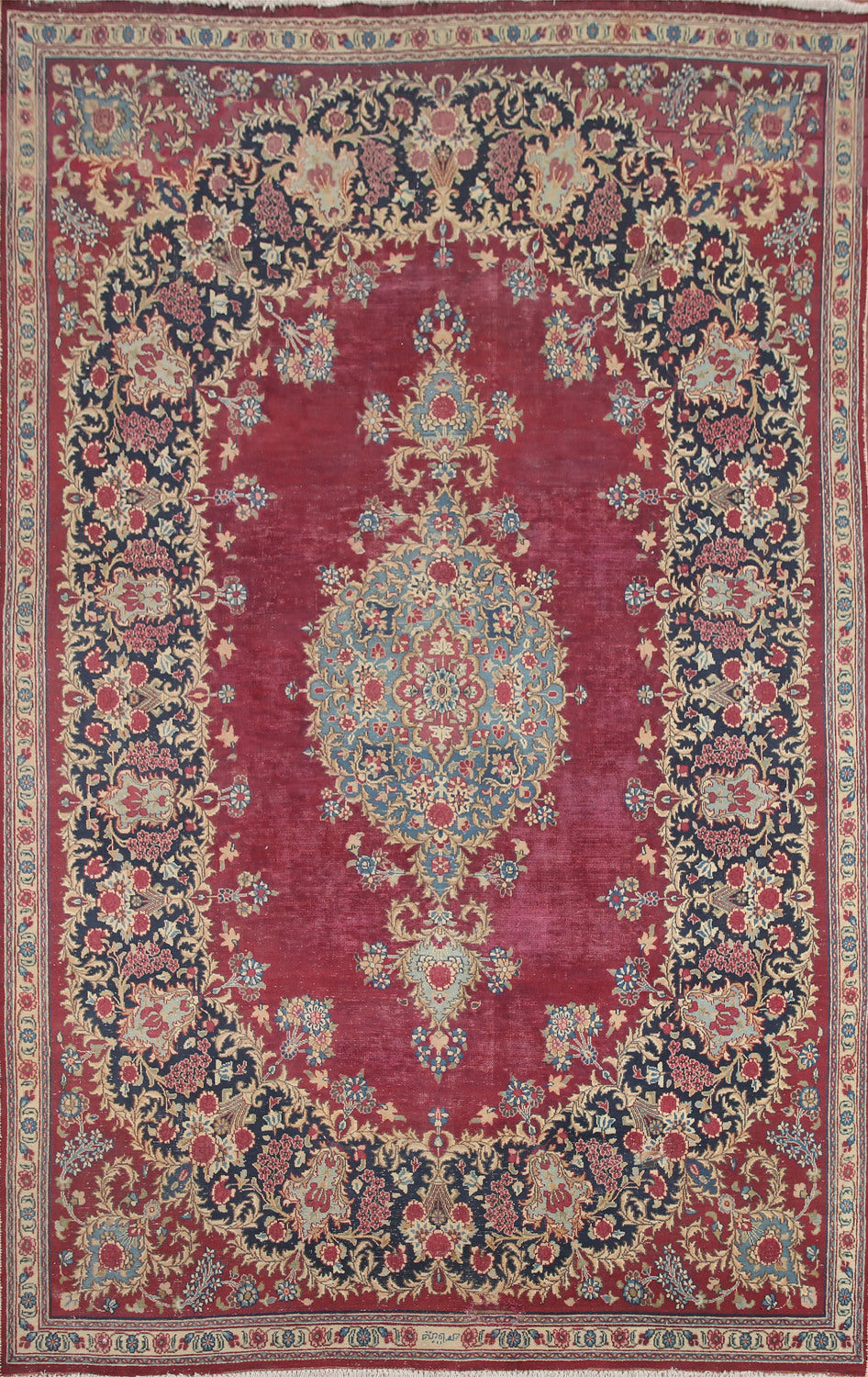 Distressed Floral Kerman Persian Area Rug 7x10