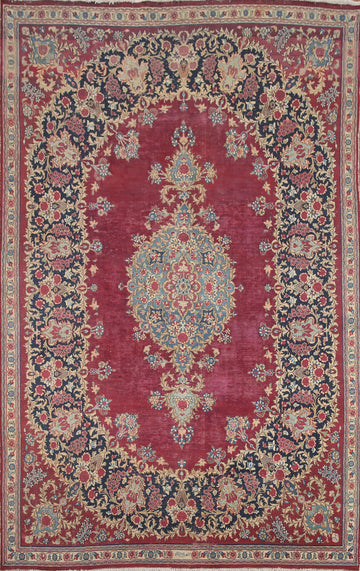 Distressed Floral Kerman Persian Area Rug 7x10