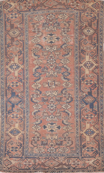 Distressed Wool Heriz Persian Area Rug 4x7