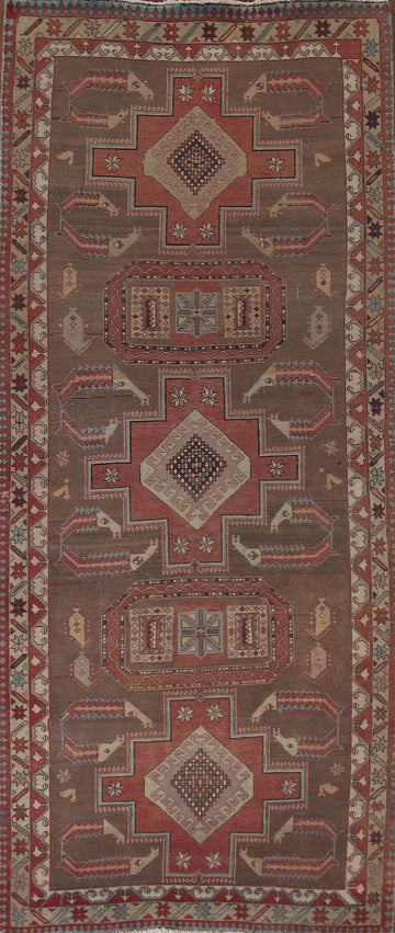 Tribal Brown Ardebil Persian Runner Rug 4x10