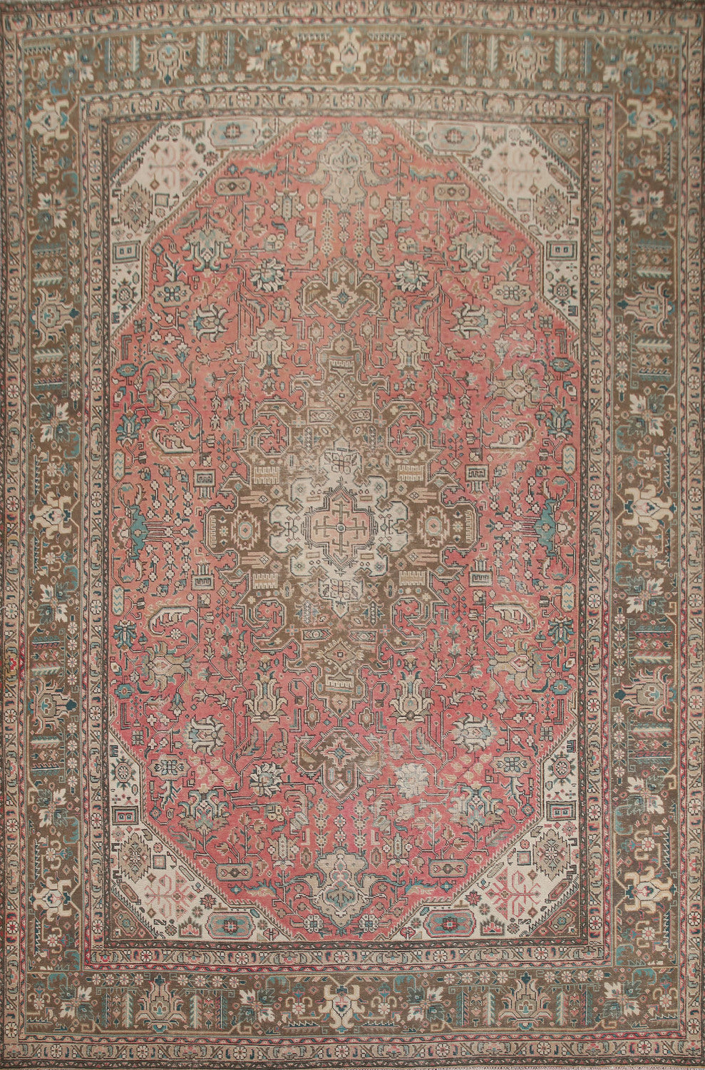 Pink Geometric Tabriz Persian Area Rug 9x12