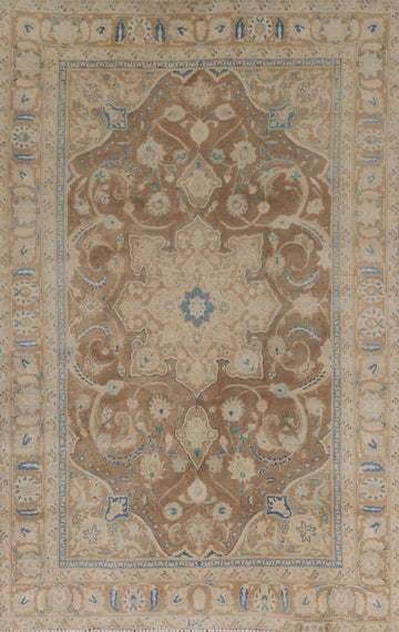 Brown Wool Mashad Persian Area Rug 6x9