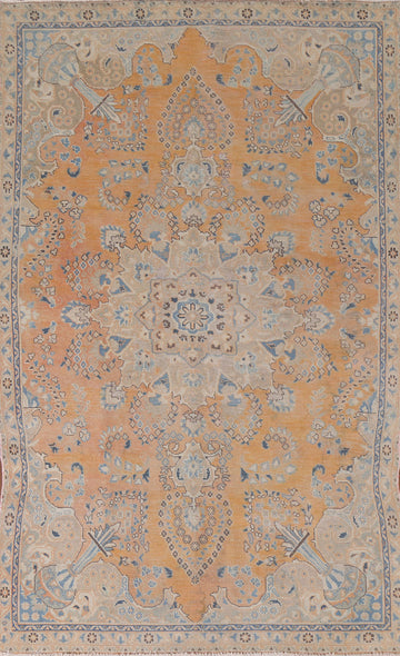 Distressed Floral Mashad Persian Area Rug 6x9
