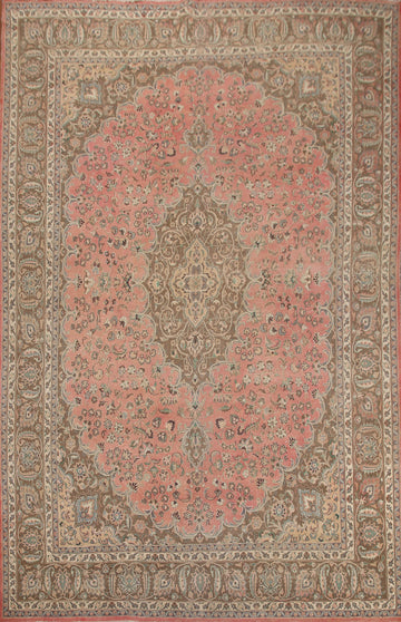 Pink Floral Mashad Persian Area Rug 10x13